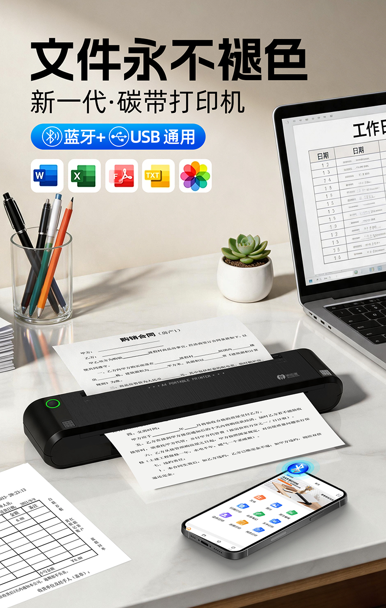 美恒通新款A4打印机 可打文档图片普通A4纸 手机蓝牙电脑双面打印 商品详情 12