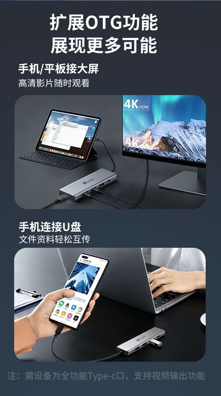 华硕a豆TypeC扩展坞typec转hdmi线USB3.0分线器笔记本4K千兆网口 商品详情 23