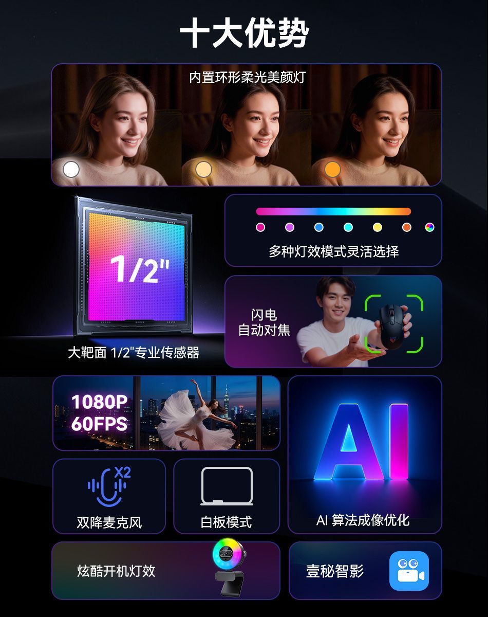 壹秘EMEET 4K 800W像素超清 免驱直播视频USB电脑摄像头 带麦克风 商品详情 19