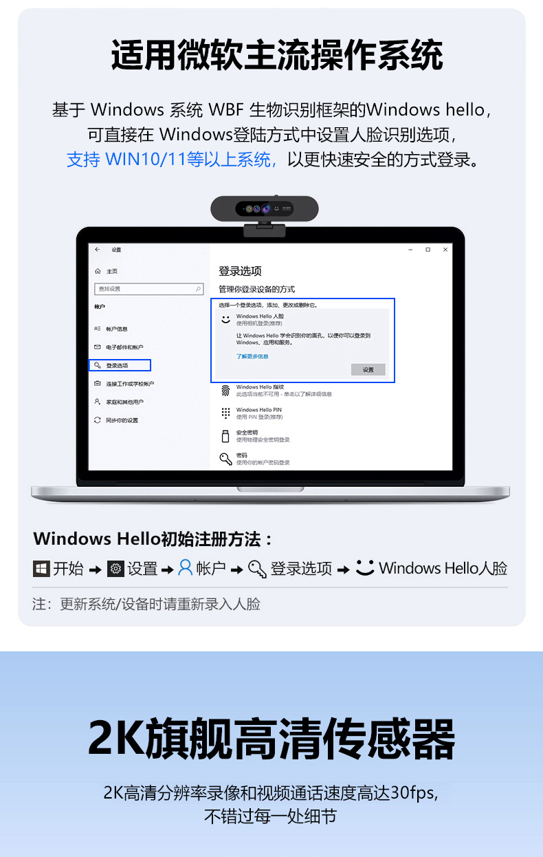 Windowshello2K高清红外电脑摄像头自动对焦人脸识别免驱动摄像头 商品详情 14