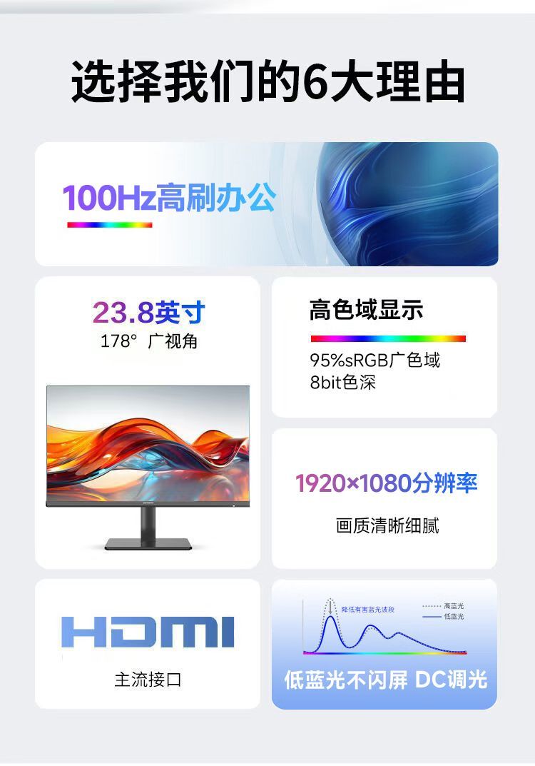 创维23.8英寸办公显示器100Hz高清低蓝不闪 可壁挂 X24PF10升级款 商品详情 10