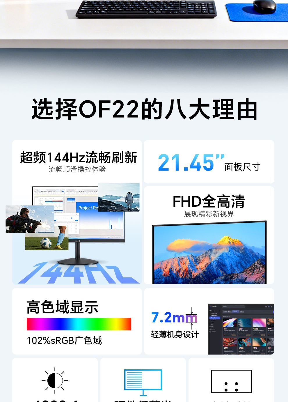 SANC21.45英寸显示器 144Hz流畅办公 硬件低蓝光广色域不闪屏OF22 商品详情 12