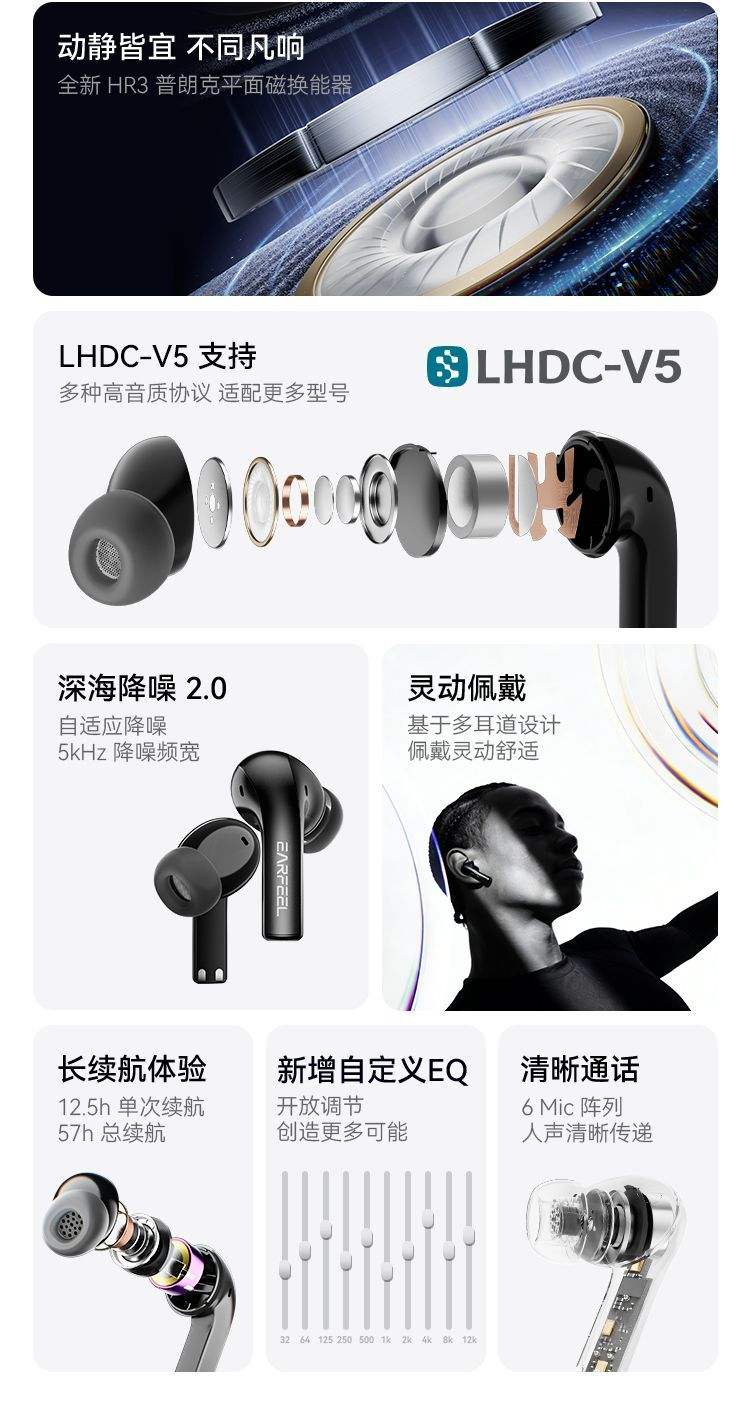 【弱水时砂】Earfeel i7无线蓝牙耳机hifi入耳式抗风噪续航降噪礼品 商品详情 16