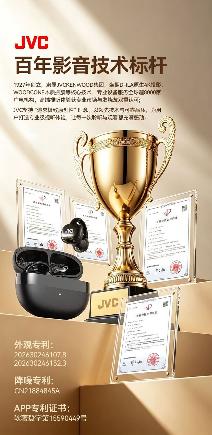 【JVC】新款骨声纹无线蓝牙耳机通话降噪耳夹式AI耳机长续航HJ-ME27A 商品详情 13