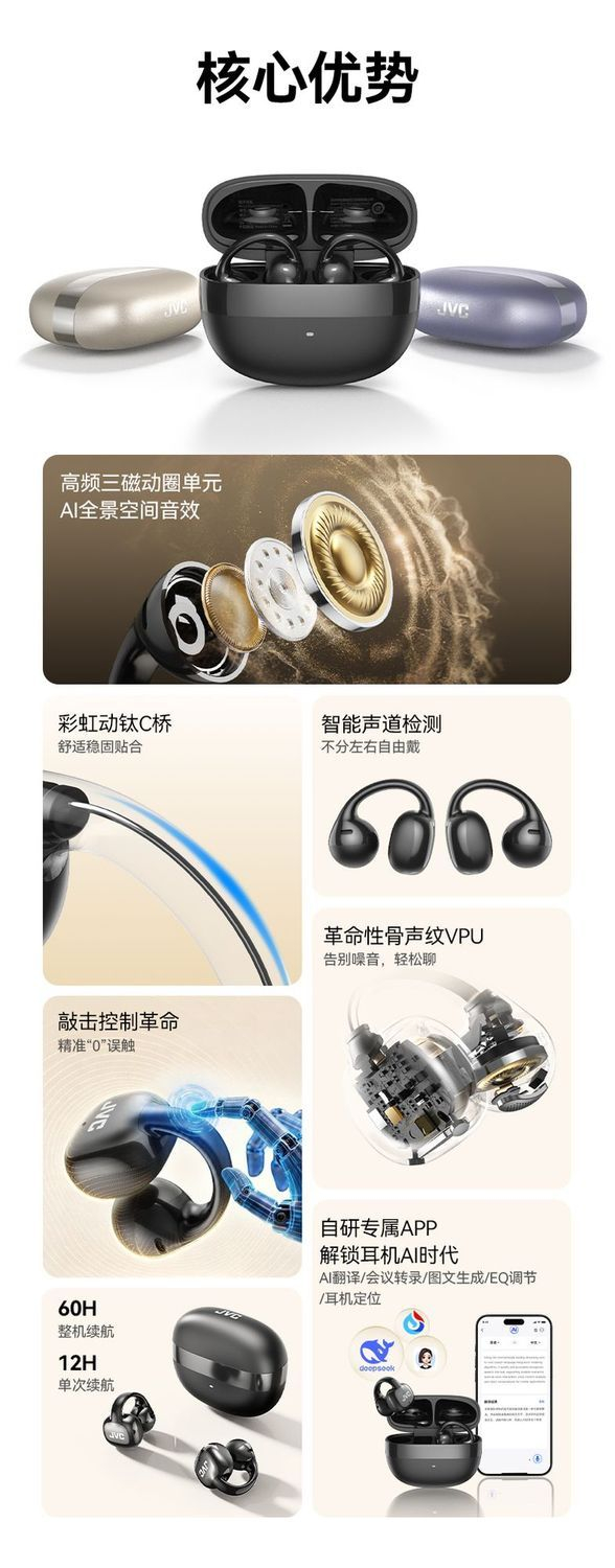 【JVC】新款骨声纹无线蓝牙耳机通话降噪耳夹式AI耳机长续航HJ-ME27A 商品详情 17