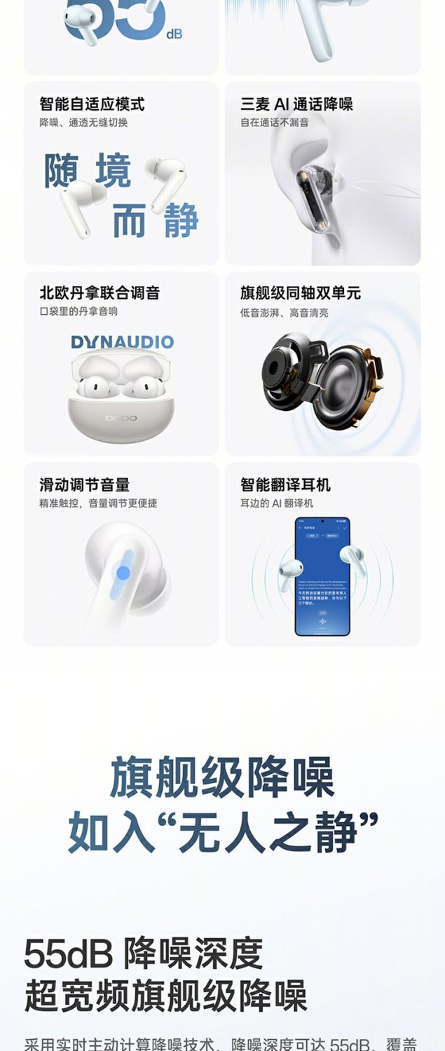 【OPPO】 Enco Free4 真无线旗舰降噪三麦AI通话实时翻译灵动蓝牙耳机 商品详情 6