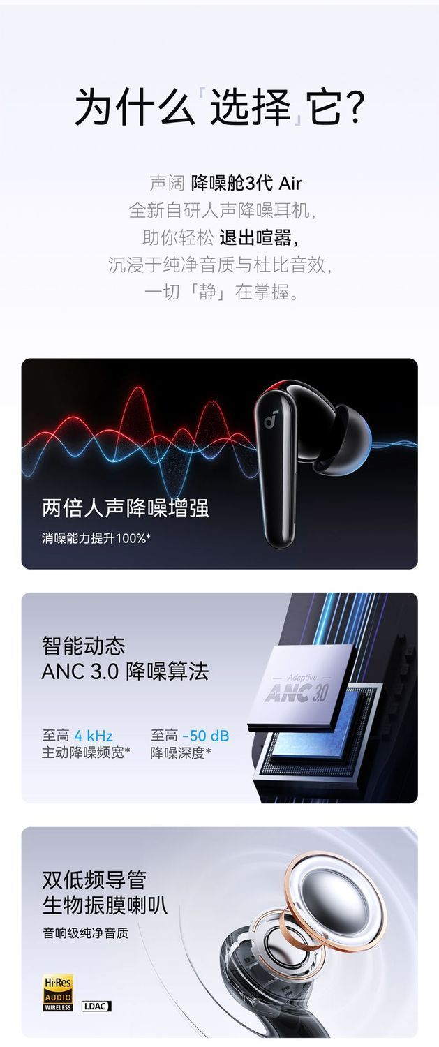 SoundCore声阔降噪舱3代Air真无线蓝牙耳机入耳式深度人声降噪 商品详情 13